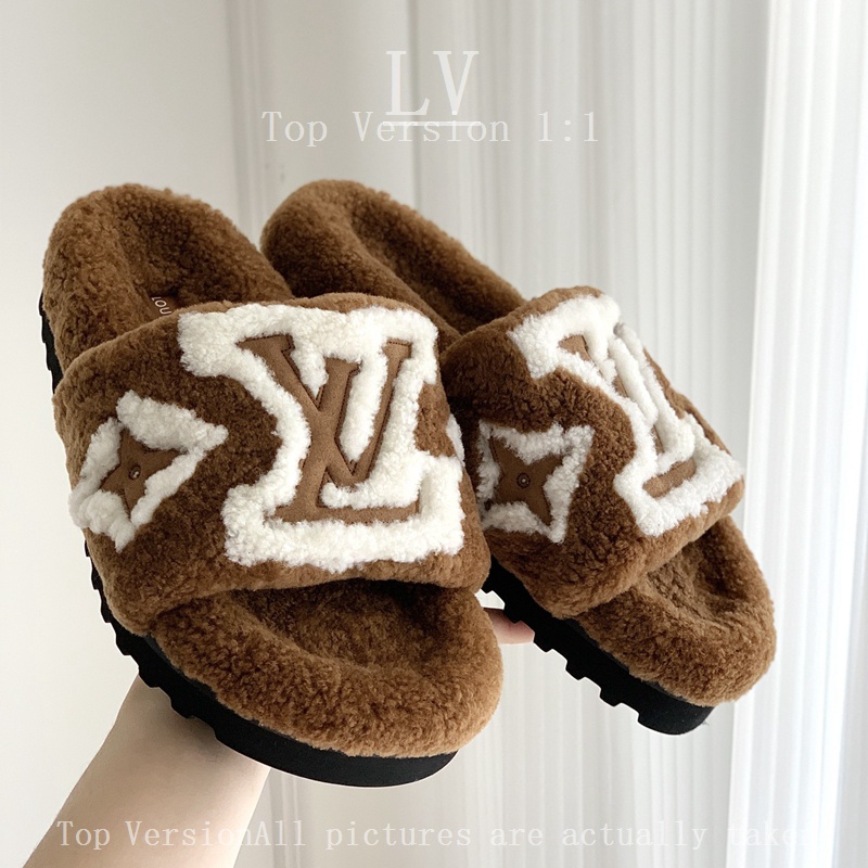 Lv Dép Lông Cừu Đế Dày 3.5cm Giữ Ấm Mùa Đông Thời Trang Cho Nữ