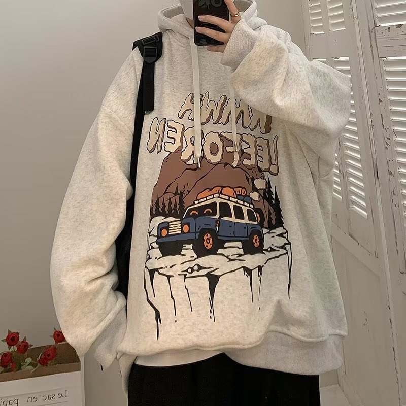 Áo Hoodie Dáng Rộng In Họa Tiết Hoạt Hình Giáng Sinh Màu Xanh Lá Thời Trang Thu Đông Cho Nam Và Nữ Size M-5XL