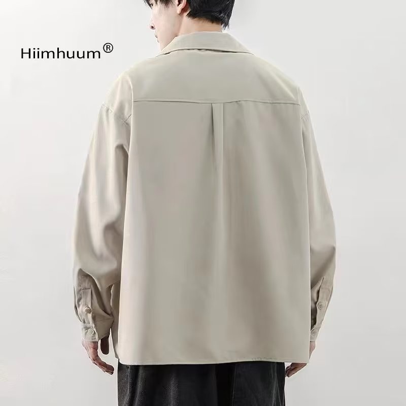 Hattongutto COD OOTD Áo Khoác Gió Dáng Rộng Cổ Đứng Phối Túi Lớn Phong Cách vintage Hàn Quốc Cho Nam
