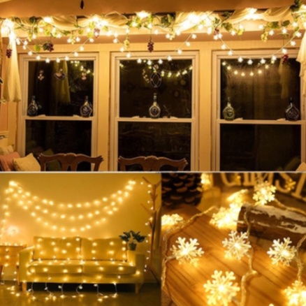 Dây đèn led hình bông tuyết 4m 20 bóng xinh xắn dùng trang trí lễ giáng sinh, dây đèn kiểu bông tuyết trang trí noen