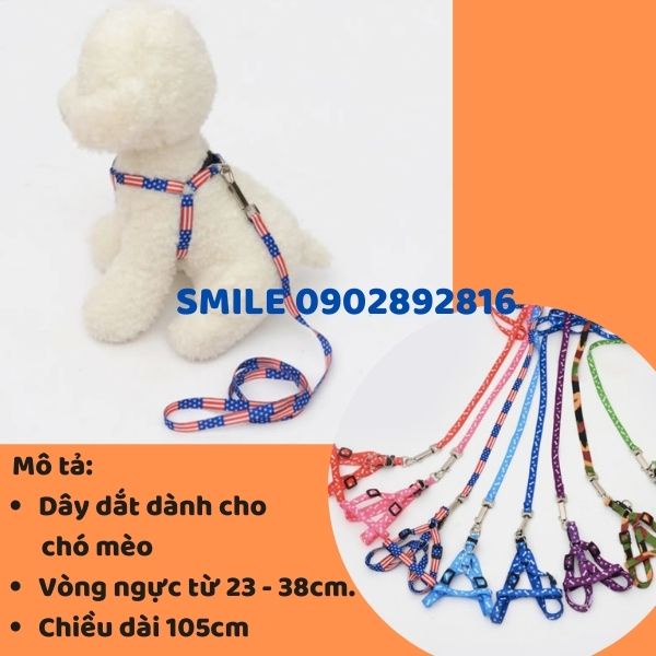 Dây Dắt Chó Mèo Thú Cưng Đi Dạo Kèm Yếm Đủ Màu Sắc