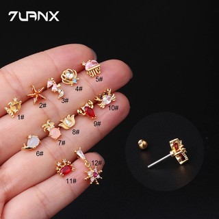 Khuyên tai 7UANX hình sao biển / cua / ngựa / trâu sao biển bằng thép không gỉ nhiều màu sắc 20g
