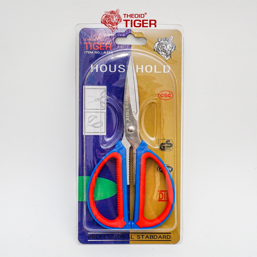 Kéo Cắt Cá Theoid Tiger Sử dụng đa năng 2 màu xanh đỏ, lưỡi kéo thép SK5