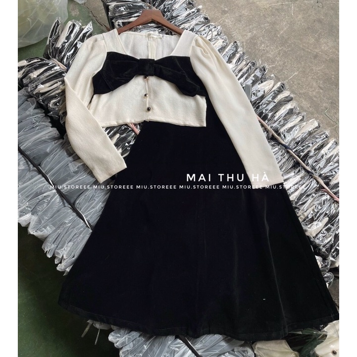 SET ÁO CROPTOP KÈM NƠ MIX CHÂN VÁY DÀI SACKNM