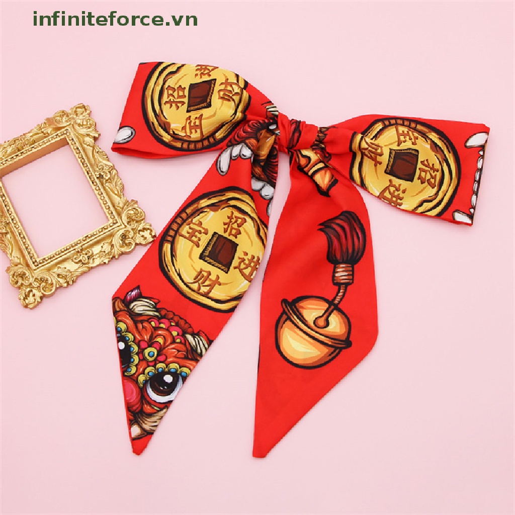 Khăn Quàng Cổ Vải Lụa In Hoạt Hình Thắt Nơ Ruy Băng Thời Trang Năm Mới Cho Nữ