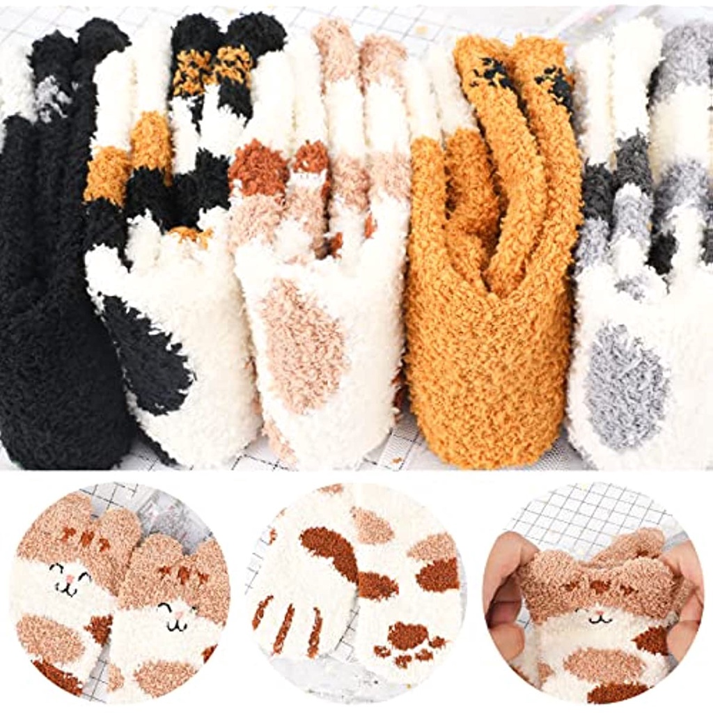 Đôi Vớ Dày Giữ Ấm Mùa Đông Thêu Hình Chân Mèo May Mắn Dễ Thương JP5