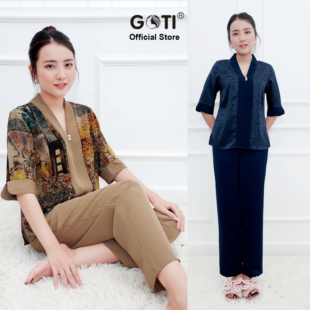 Đồ Bộ Trung Niên GOTI Mặc Lễ Tết Sang Trọng Chất Gấm Cao Cấp Cổ Chui Tay Lững Có Túi Pijama Lụa Cho Mẹ 3359 3360