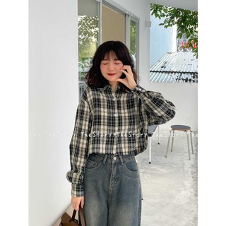 Áo sơ mi caro tay dài dáng croptop A2843