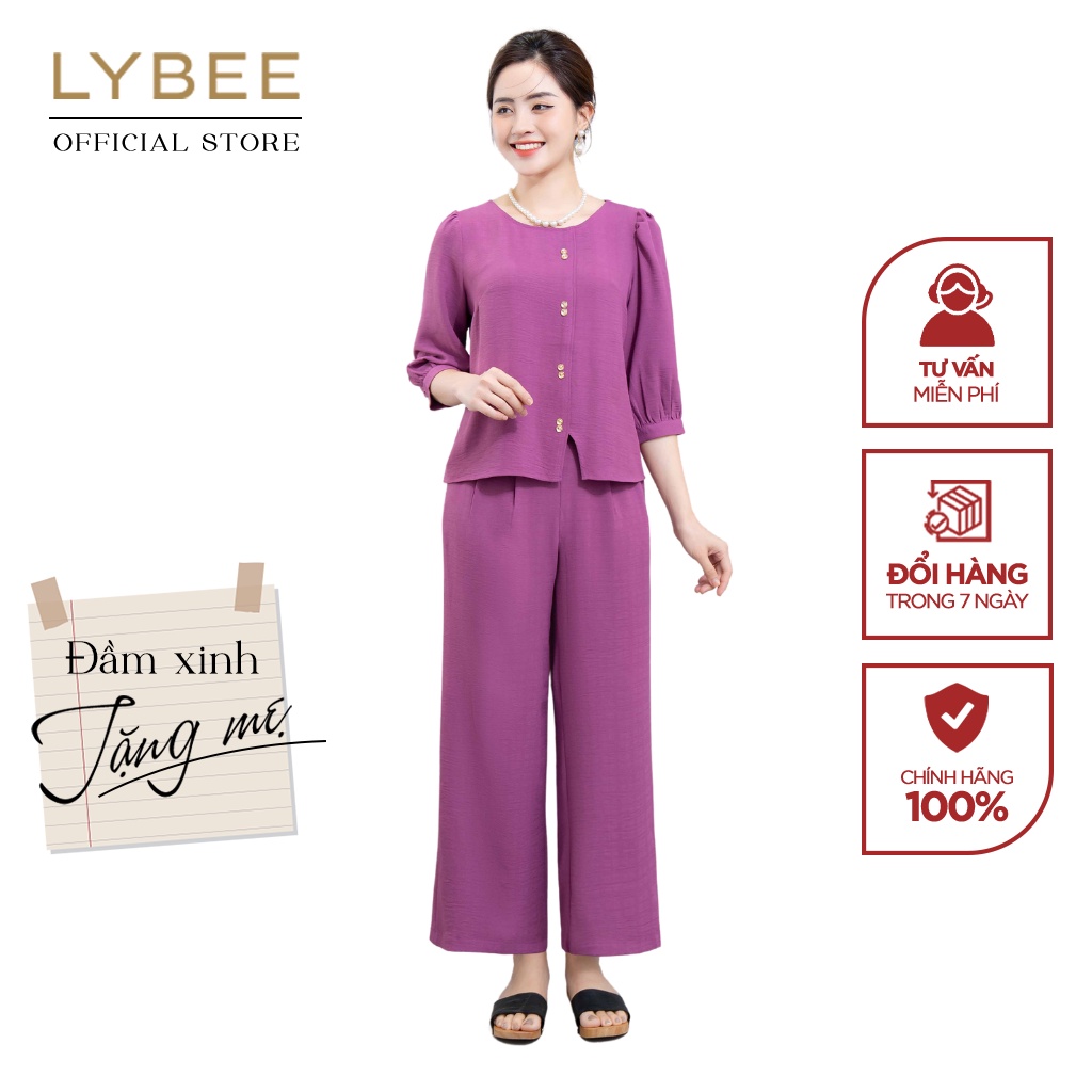 Đồ Bộ Trung Niên Nữ Thiết Kế LYBEE Chất Đũi Kẻ Ô Vân Chìm Cao Cấp LYBEE LV827 Tím Đỏ Xanh Set Mặc Nhà Quà Tặng Cho Mẹ
