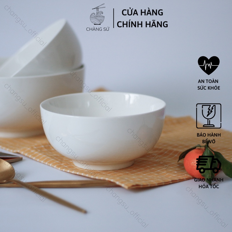 Bát tô canh sứ, bát ăn phở dáng khum kiểu Hàn - Bát ô tô ăn mì men trắng sứ Minh Châu - Vỡ 1 đổi 1