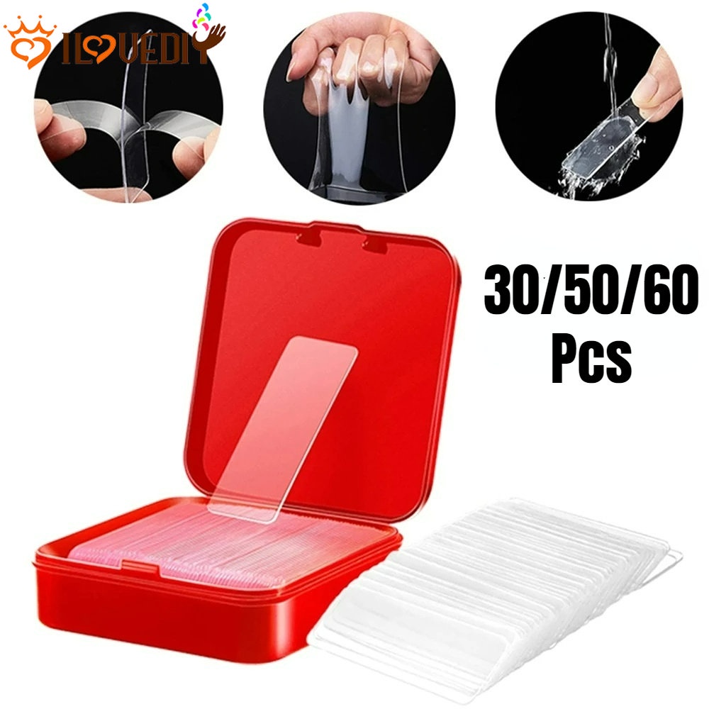 Hộp 30 / 50 / 60 Băng Keo Dán Hai Mặt Bằng PVC Trong Suốt Có Thể Tái Sử Dụng