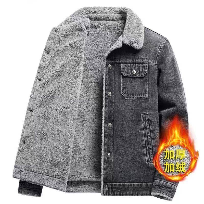 Áo Khoác Denim Lót Lông Cừu Dày Dặn Thời Trang Cho Nam