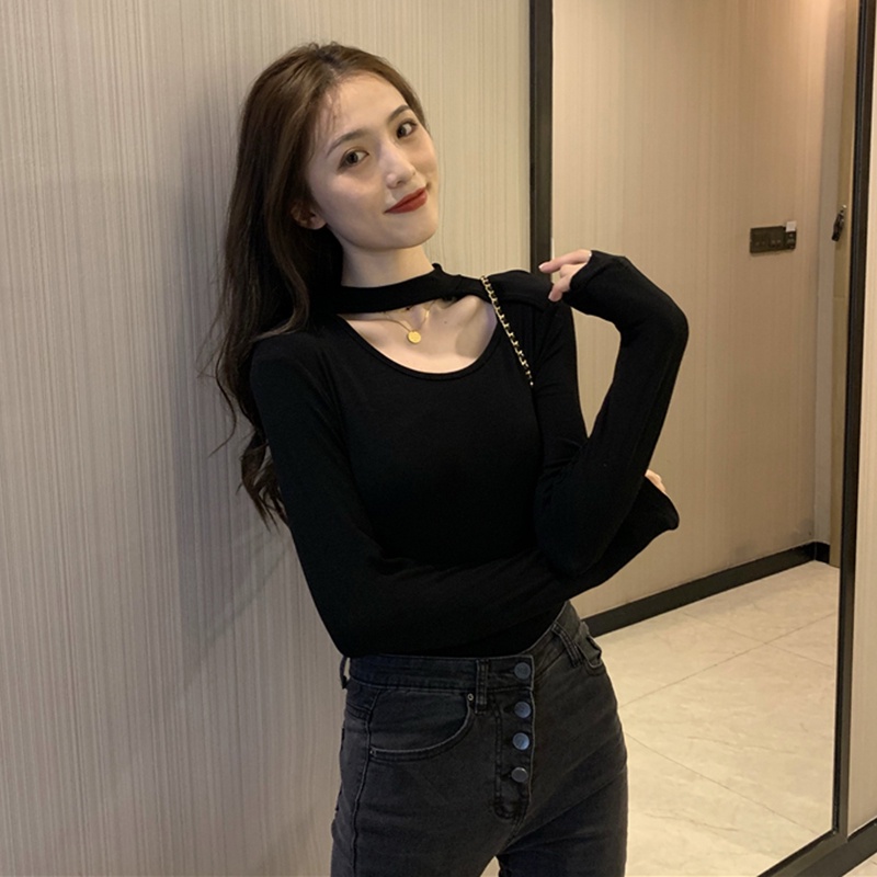 Áo kiểu SUXI tay dài dáng ôm màu trơn đơn giản thời trang cho nữ