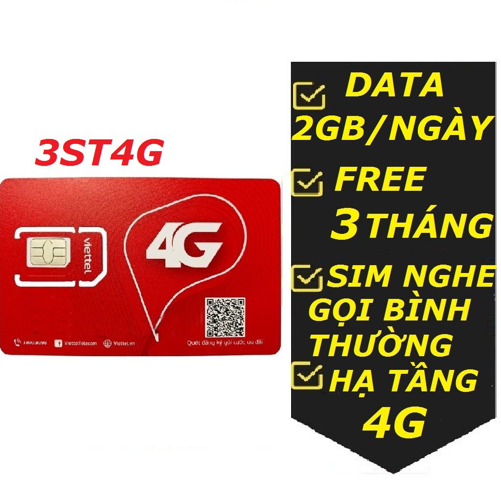 SIM 4G GÓI 3ST4G CÓ 180GB ,SÀI 2GB MỖI NGÀY TRUY CẬP TỐC ĐỘ CAO VÚT , GIA HẠN TIẾP THEO 60K/THÁNG
