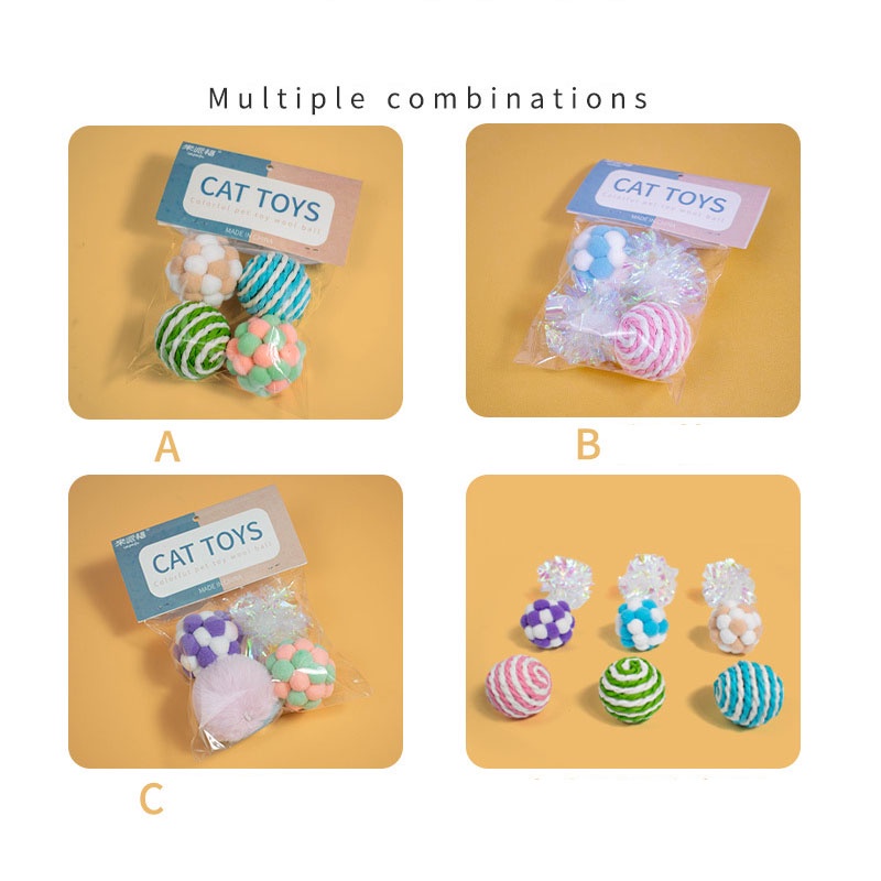 Set 4 Quả Bóng Lông Đồ Chơi Nhiều Màu Sắc Cho Mèo Cưng