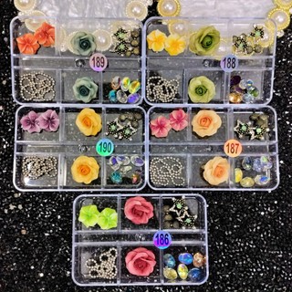 Set Charm Mix Hoa Bột Phụ Kiện Trang Trí Móng