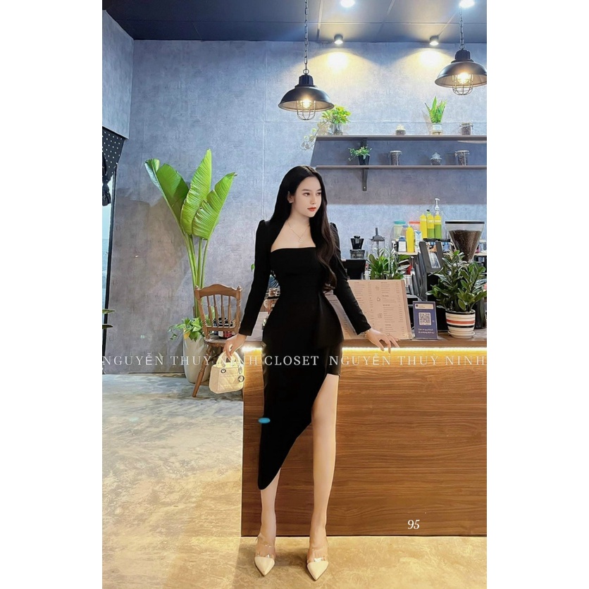 Đầm tiểu thư đi dự tiệc cưới, đầm ôm body xẻ tà sexy có mút thiết kế tinh tế phong cách dễ thương