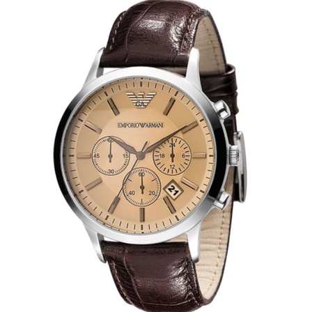 Đồng Hồ Đeo Tay Emporio Armani Men's Classic Chronograph Cream Brown Leather Strap Watch AR2433