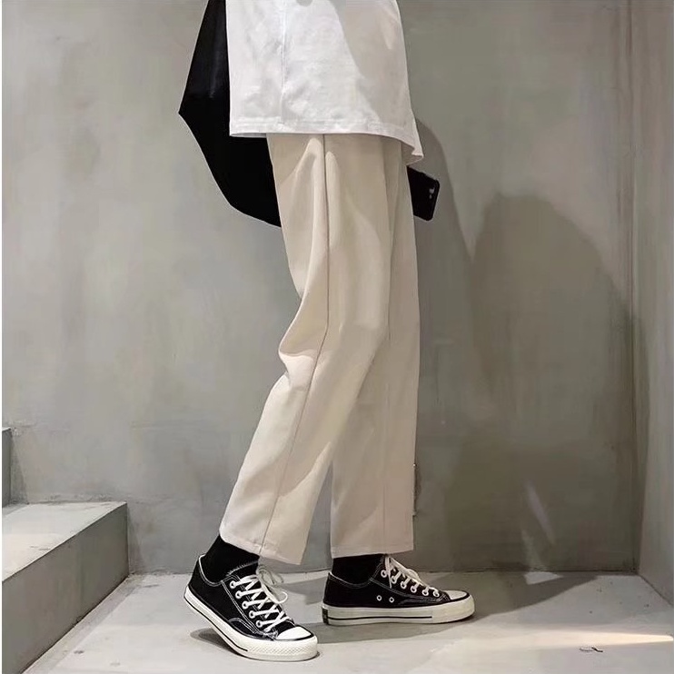 Quần ống rộng Màu Trơn Đơn Giản Thời Trang Hàn Quốc Cho Nam Fashion quần jogger nam bông Simple quần ống rộng trắng lụa Hàn Quốc quần tây nam bigsize
