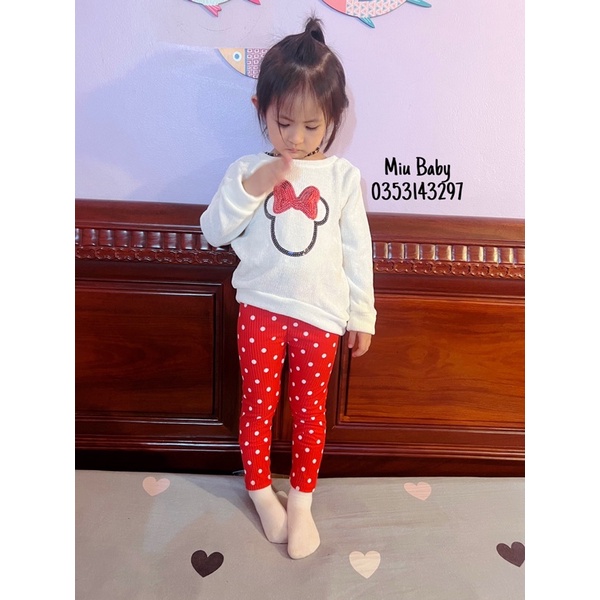 Set bộ Mickey len trắng đỏ xám bé gái nguyên móc xịn đét
