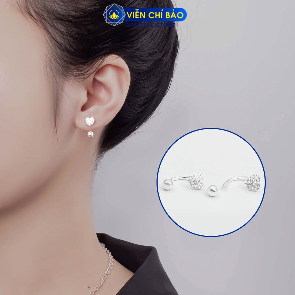 Bông tai trái tim đính đá chất liệu bạc 925 thời trang phụ kiện trang sức Viễn Chí Bảo B400146