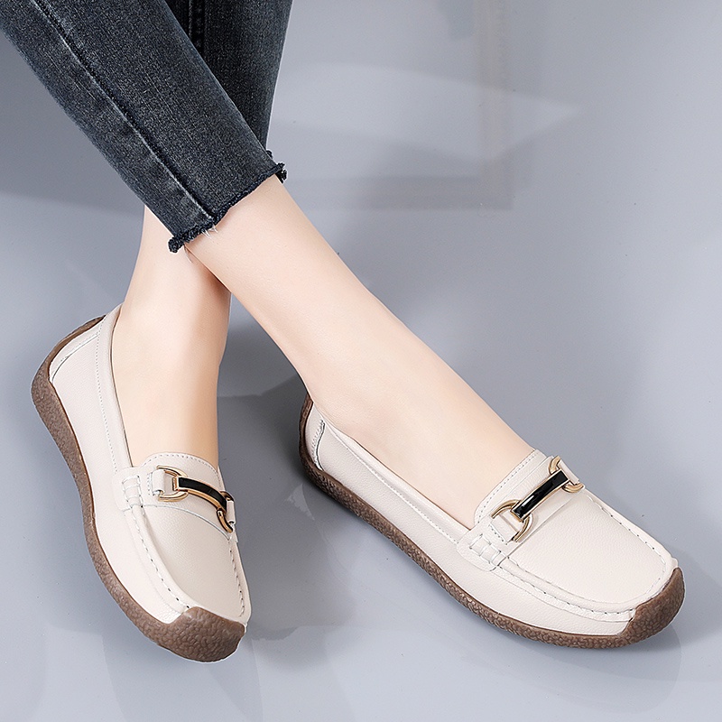 Giày Da Đế Bằng Thiết Kế Đơn Giản Thoải Mái Thời Trang Cho Nữ Size 35-44