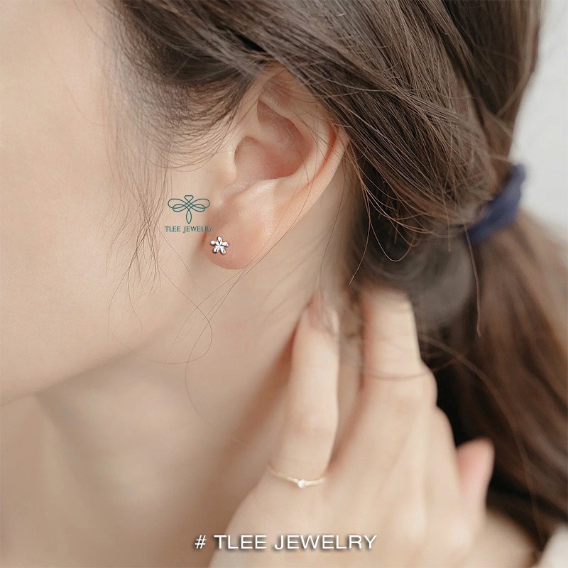 Bông tai bạc TLEE hoa nhí chốt bi vặn mini xinh xắn TleeJewelry B0334