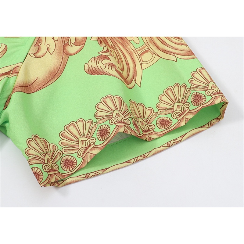 Versac * * Áo Sơ Mi Vải Tay Ngắn Nền Xanh Lá Tương Phản In Biểu Tượng Đôi Mắt Cao Cấp Thân Thiện Với Da