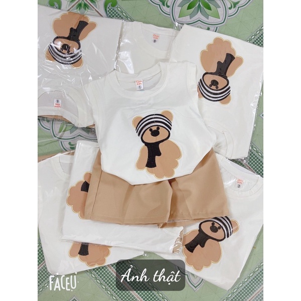 BL18 Bộ Bé Trai Ba Lỗ Thun Cotton Hình Gấu cho Bé 9kg đến 19kg