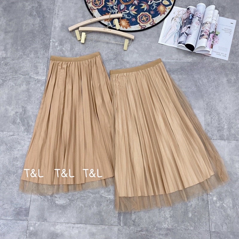 Chân váy xếp ly dài mặc được 2 mặt hàng QC L1