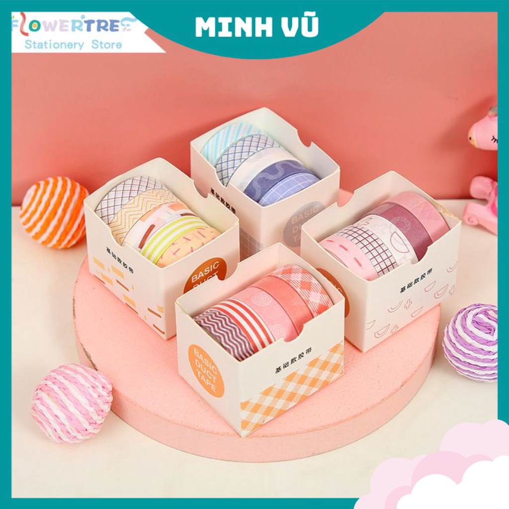 Bộ 5 Cuộn Băng Dính Washi Flowertree Dùng Để Trang Trí