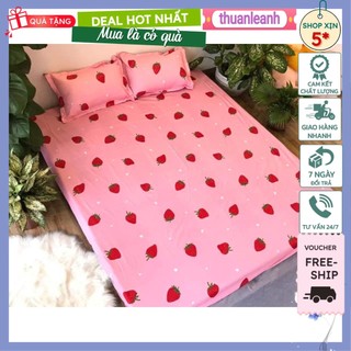 Bộ Ga Gối Cotton Poly đa dạng màu sắc, kích cỡ 1m,1m2,1m4,1m5,1m6,1m8,2m2(Dâu Tây Hồng)
