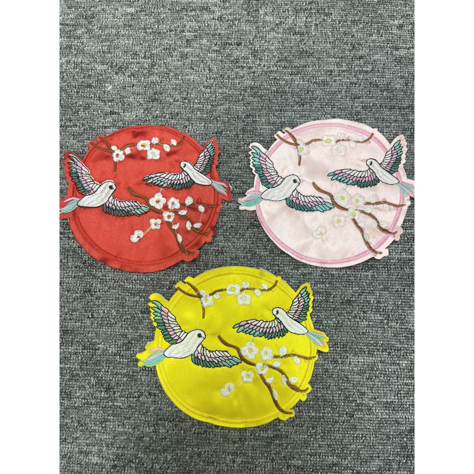 Patch vải ủi nhiệt hình thêu tròn 2 chim gắn áo dài cực xinh