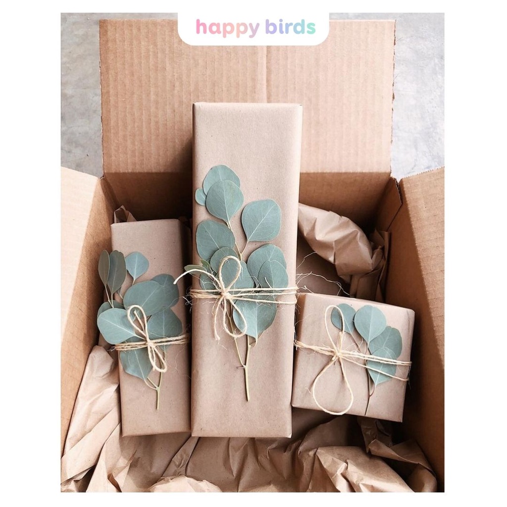 Giấy kraft gói quà cuộn liền 30 mét vintage bọc quà sinh nhật quà tặng màu nâu trơn giấy gói quà nhật xi măng Happy Bird