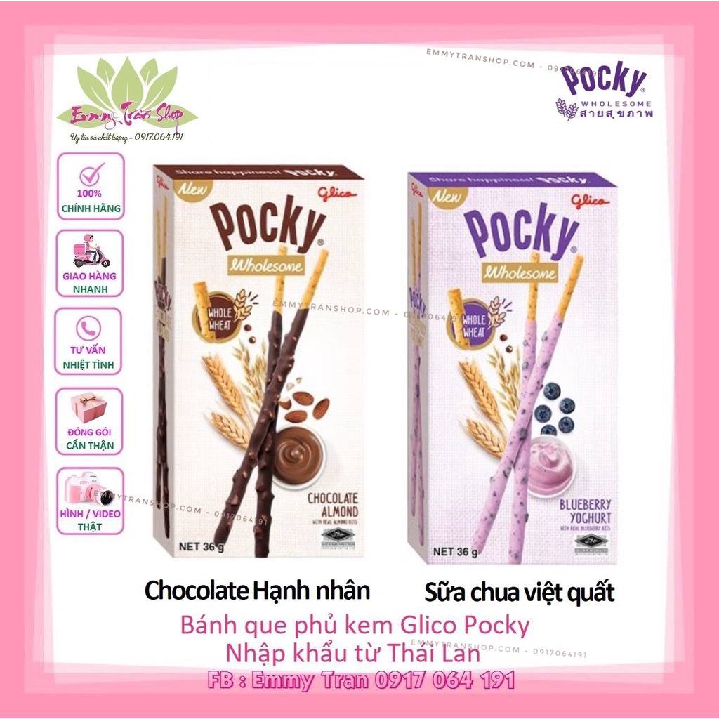 Bánh Que Phủ Kem Glico Pocky Ngon Khỏe Đẹp Vị Socola Hạnh Nhân Và Sữa Chua Việt Quất 36gr/hộp - Nhập Khẩu Thái Lan