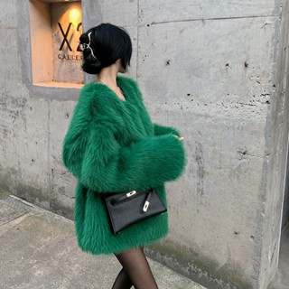 Áo Sweater Lông Chồn Dáng Rộng Cổ Chữ v Phong Cách Thời Trang Hàn Quốc 2023 Mới