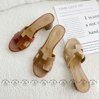 Guốc Quai Chữ H Gót Vuông Vân Gỗ