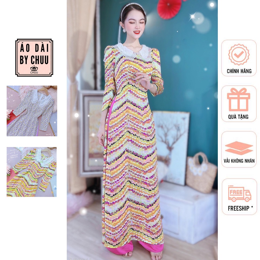Áo dài cách tân hoa nhí tay phồng xinh xắn CHUU AD8068 - không kèm quần