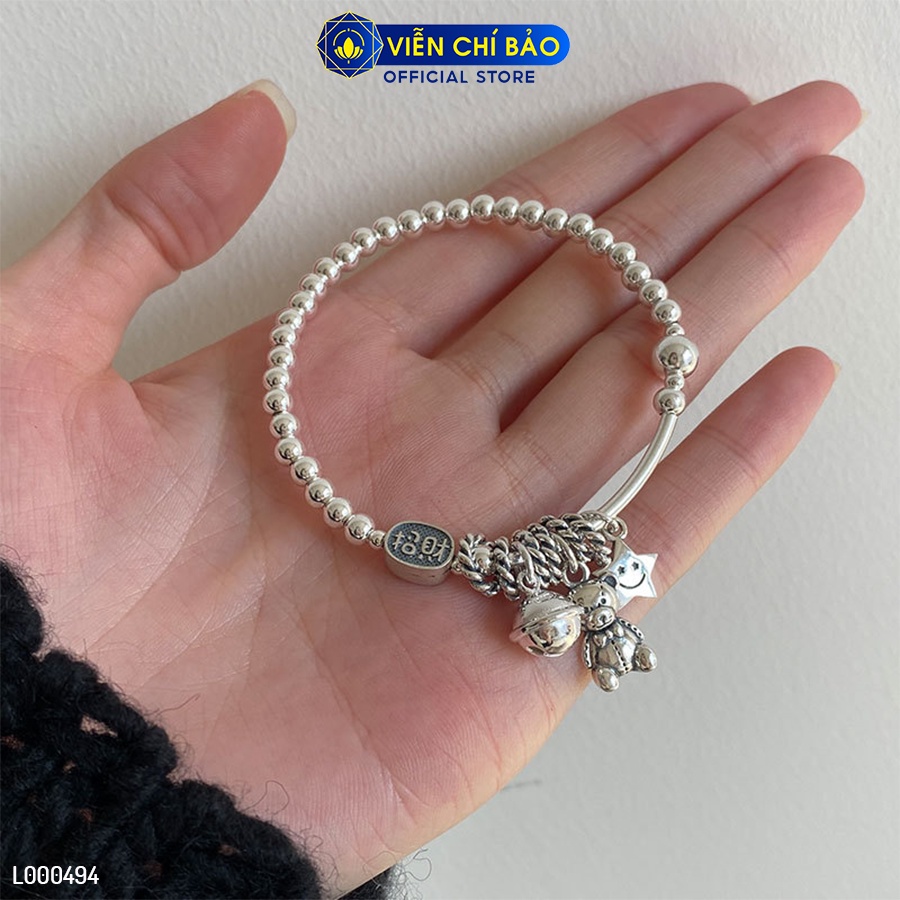 Vòng tay bạc nữ bi charm gấu chuông chất liệu bạc 925 thời trang phụ kiện trang sức Viễn Chí Bảo L000494