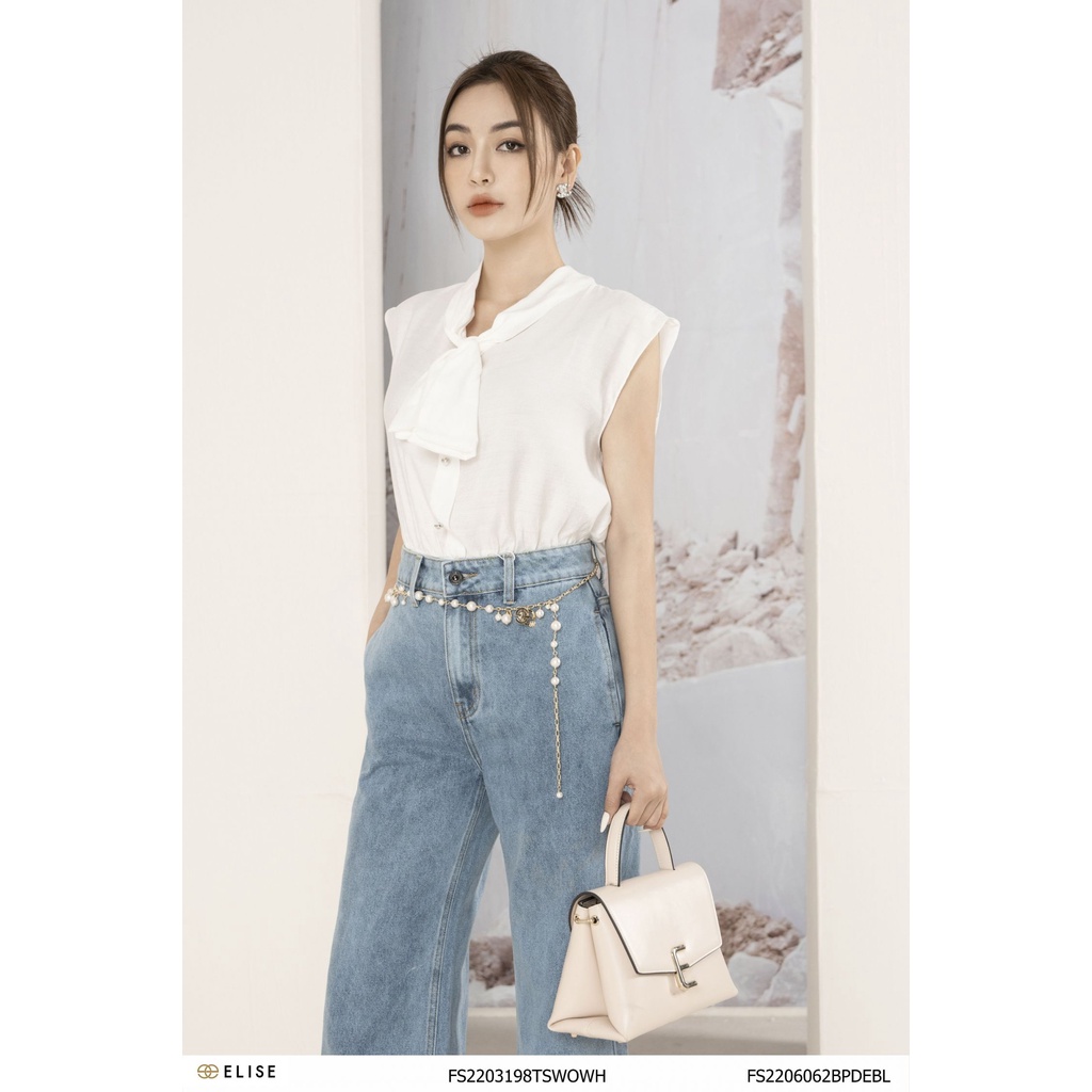 Quần jeans suông xanh túi sườn thiết kế Elise FS2206062BPDEBL