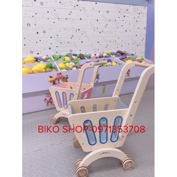 Đồ chơi xe đẩy siêu thị cho bé bằng gỗ cao cấp nhiều mẫu - Biko Shop