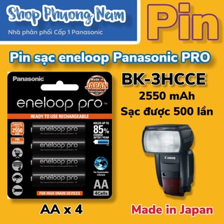 Pin sạc eneloop PRO Panasonic tiểu AA 2550mAh, 1,2V, 1 vỉ 2 viên, đèn FLASH camera, Made in Japan BK-3HCCE4BT3