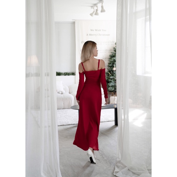 Beachclub-Đầm maxi thun tăm dài tay