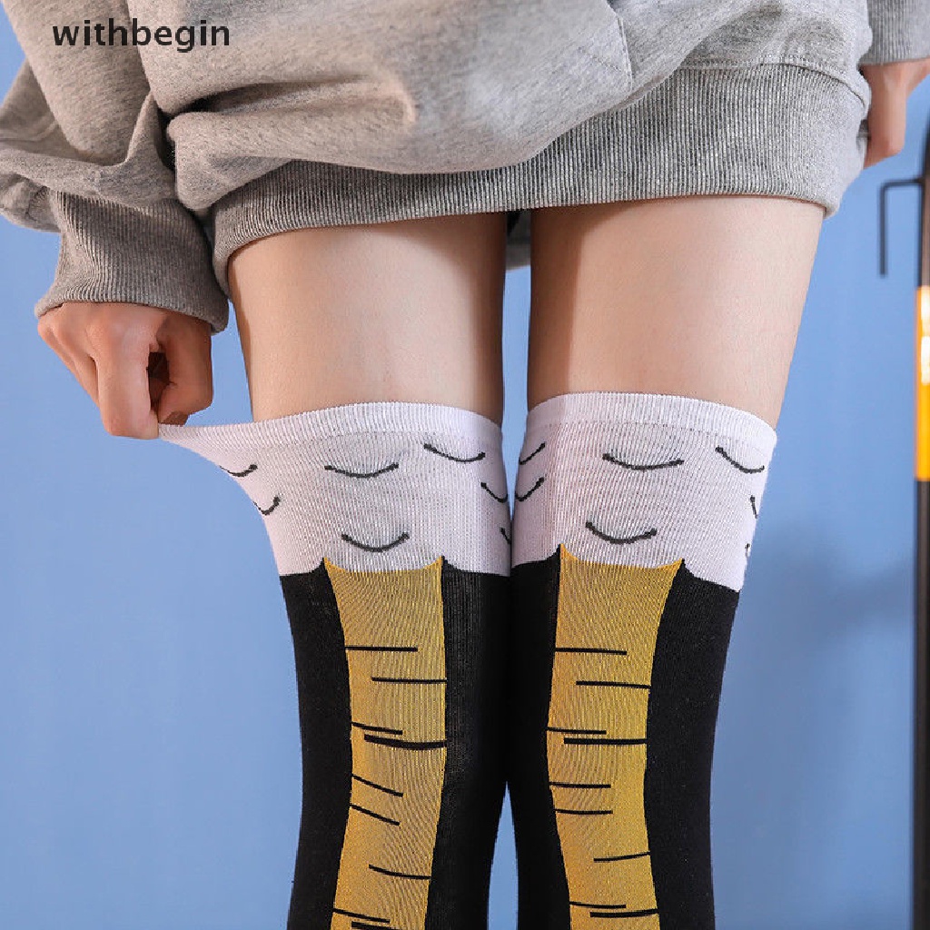 Đôi Vớ Mỏng Dài Qua Gối In Hình Bàn Chân Gà Dễ Thương Vui Nhộn Cho Nữ