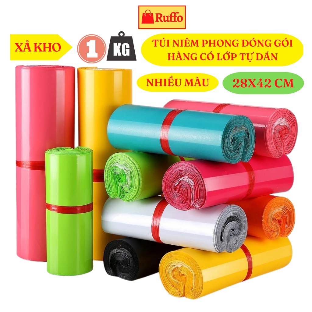 Túi Niêm Phong Đóng Gói Hàng Có Lớp Dán Size 28x42 cm - Bịch 1 Kg Ruffo Đựng Quần Áo Giày Dép Mỹ Phẩm Thời Trang