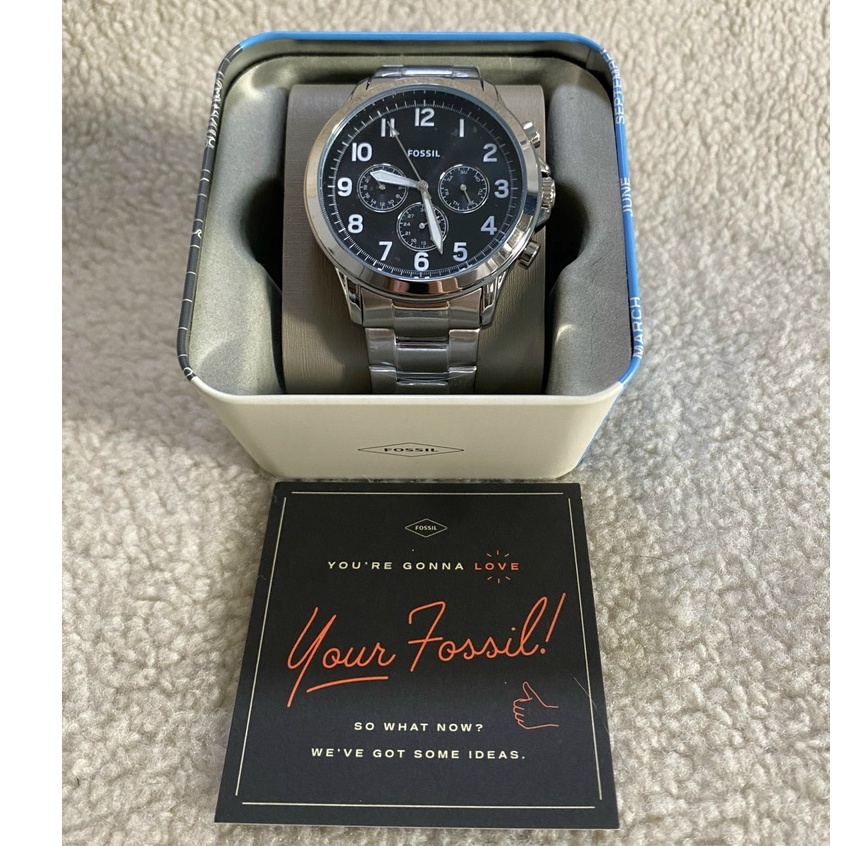 Đồng hồ nam Fo.ssil  mặt đen lịch ngày tuần   Case 48mm, mỏng 12mm