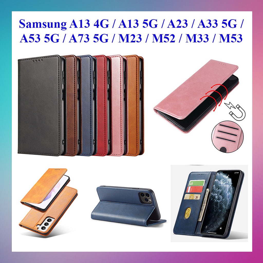 Bao da Samsung Galaxy A13 4G, A13 5G, A53 5G, A33 5G, A73 5G, A23, M33, M53 dạng ví kiểu từ tính hít nam châm ngăn thẻ