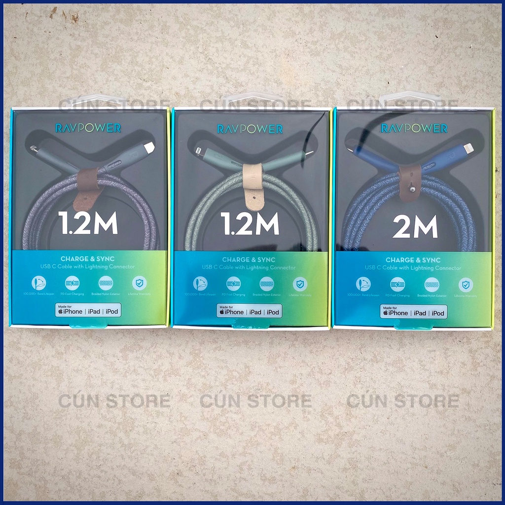 Cáp sạc nhanh type C to L RAVPower RP-CB1004 bọc dù, chân C94, dài 1.2m chính hãng | Bảo hành 12 tháng