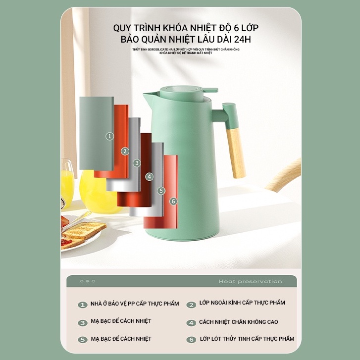Bình Thủy Tinh Cách Nhiệt Có Tay Cầm Bằng Gỗ Và Ngăn Đựng Cà Phê Dung Tích Lớn In Họa Tiết Scandinavian Mới