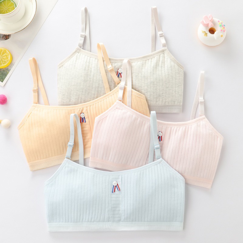 Áo Ngực Hai Dây Bằng Cotton Mềm Màu Trơn Đơn Giản Cho Bé Gái 8-18 Tuổi
